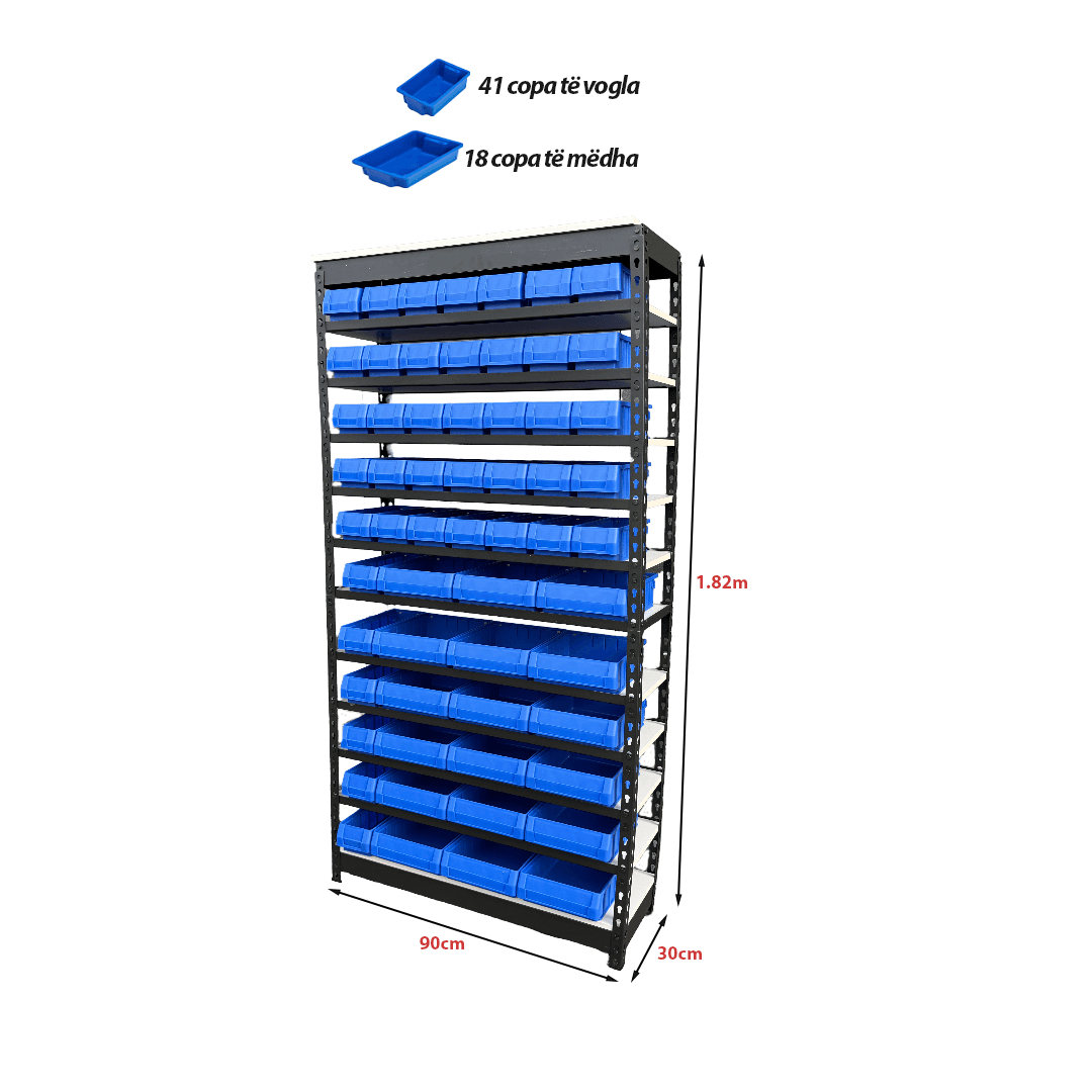 Metal Shelving Unit with 59 Plastic Storage Bins – Boltless Assembly (90x182x30 cm)