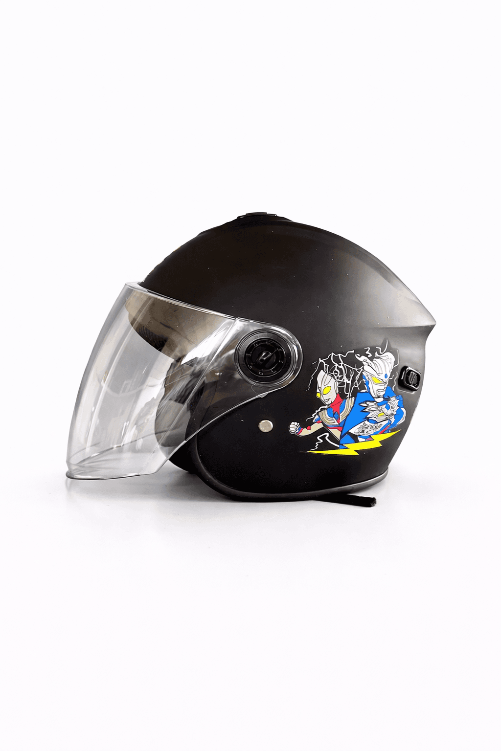 Kids Motorcycle Helmet, Open Face with Visor, Black